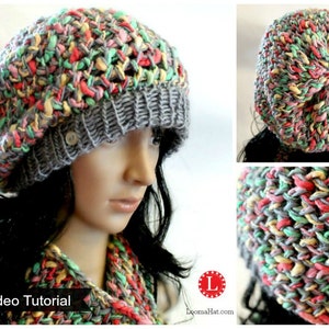 Loom Knitting PATTERNS Hat & Cowl Slouchy Beanie Tam with Step by Step Video Tutorial Loomahat image 4