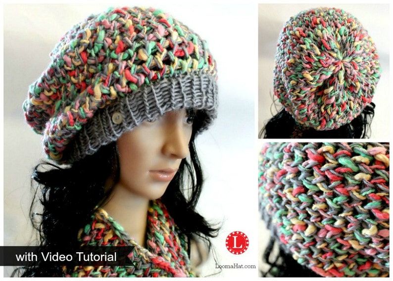 Loom Knitting PATTERNS Hat & Cowl Slouchy Beanie Tam with Step by Step Video Tutorial Loomahat image 4