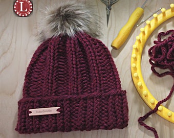 Loom breipatronen Easy Rib Stitch Chunky Hat Beanie Slouchy voor extra grote ronde weefgetouwen | Geweldig voor mannen en vrouwen | Video van Loomahat