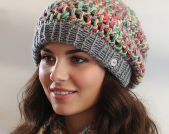 PATRONES de tejido en telar Conjunto de gorro y cuello con punto 8 y gorro holgado con videotutorial