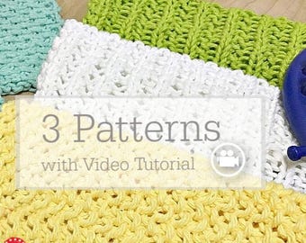 3 patrones de tejido en telar Paño de cocina (con videotutorial) Paño de baño / Toalla de lavado / Punto de semilla Principiante Fácil / Loomahat