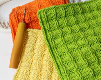 Patrones de tejido para telares: Paño de cocina / paño de baño / toalla con punto gofre y videotutorial de Loomahat.
