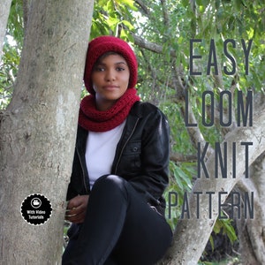 Loom Knitting PATTERNS Super EASY Beginner Hat Slouchy and Cowl Men or Women. Includes Video Tutorial Large Round Knitting Looms | Loomahat