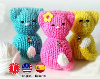 Loom Knitting PATTERN with Video Tiny Kitty Cat Pet Amigurumi Toy | Round / Circular 24 Peg Loom | by Loomahat