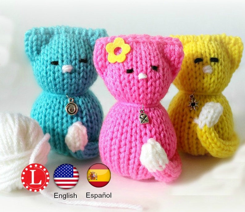 Loom Knitting PATTERN with Video Tiny Kitty Cat Pet Amigurumi Toy | Round / Circular 24 Peg Loom | by Loomahat image 1