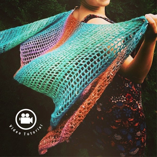 Loom Knitting PATTERNS : Scarf Rectangular Shawl Pattern EASY |  Lacy Mock Mesh Stitch | Lace Stitch Includes Video Tutorial | Loomahat