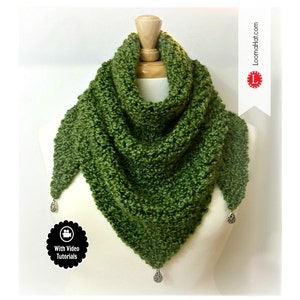 Loom Knitting Pattern Scarf Triangle Shawl Pattern EASY - Includes Video Tutorial by Loomahat