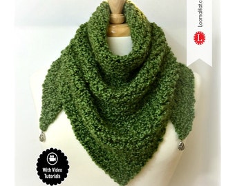 Loom Knitting Pattern Scarf Triangle Shawl Pattern EASY - Includes Video Tutorial by Loomahat