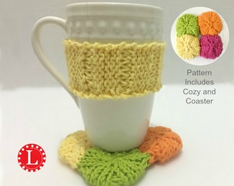 Loom Knitting Cup Cozy and Coaster Pattern EASY - Includes Video Tutorial  - Mug Cozy by Loomahat