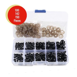 100, 142, 150 or 191 Pieces Black Safety Eyes with Washers Includes 5 Sizes 6mm 8mm 9mm 10mm 12mm Solid Black Doll Eyes Toys Amigurumi  *D12