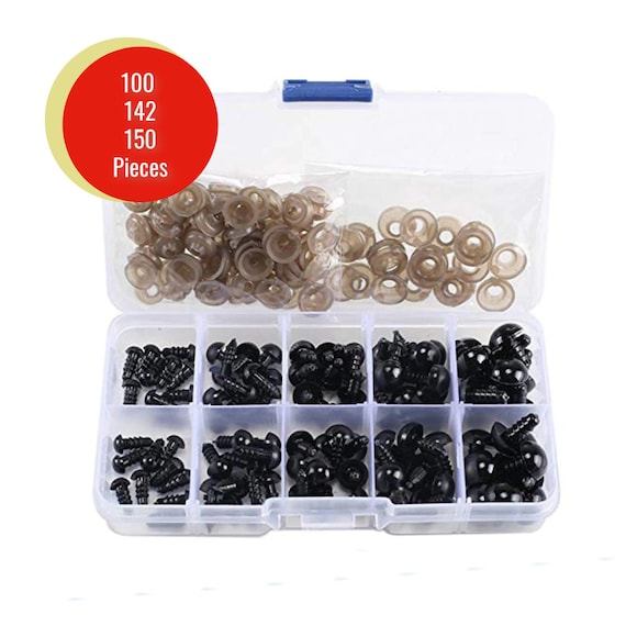 100, 142, 150 or 191 Pieces Black Safety Eyes with Washers Includes 5 Sizes 6mm 8mm 9mm 10mm 12mm Solid Black Doll Eyes Toys Amigurumi  *D12