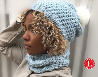 Loom Knitting Patterns Chunky Winter Hat Beanie Slouchy and Cowl