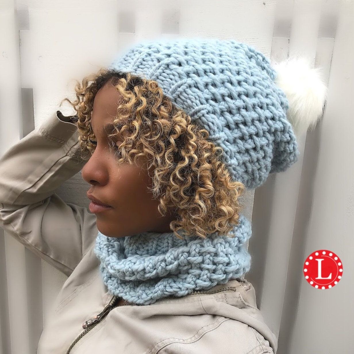 Winter Hat Set Cowl Knit Stocking Cap Blue Beige Tan Varigated Set - Woman - Autumn / Winter - models & patterns | Katia.com main image 4