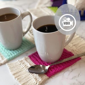 Loom Knitting Coaster Pattern (with Video Tutorial) The Mug Rug EASY & Quick on Any Loom with 19 Pegs | Use Scrap Yarn