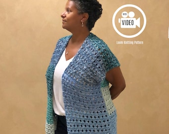 Loom Knitting Cardigan Vest Pattern | Lacy Stitch, Video Tutorial (Digital Download)