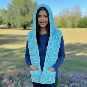 Strickmaschinen Muster Schals (mit Video Tutorial) Kapuzenschal mit Taschen