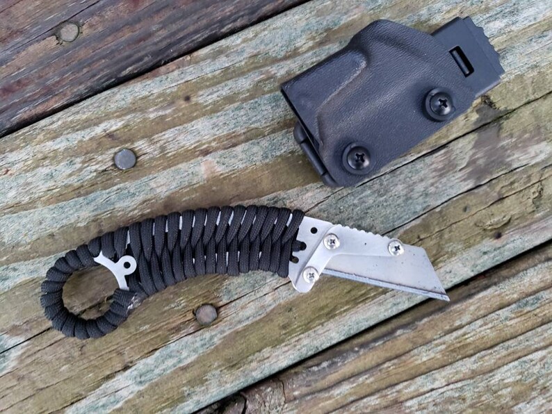 Utility Knife Fixed Blade Razor Paracord Handle Unique Custom Etsy