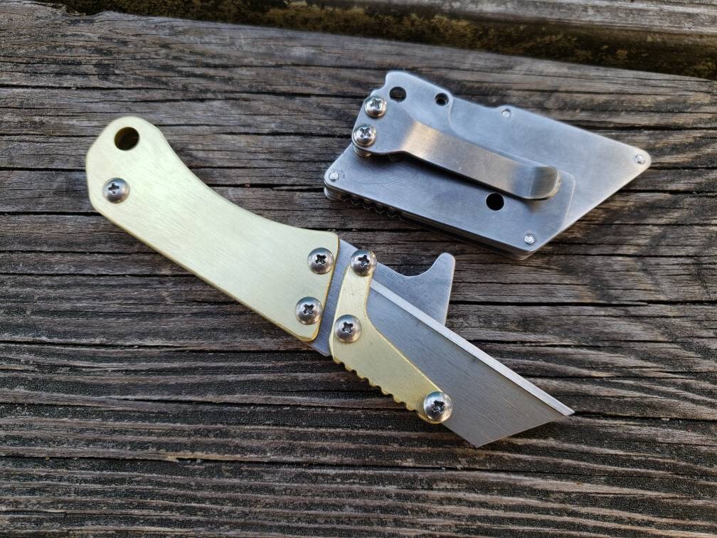 Utility Knife Brass Scales Fixed Blade Razor Unique Custom Stainless Steel Handle with Included Belt Clip Sheath EDC Gift