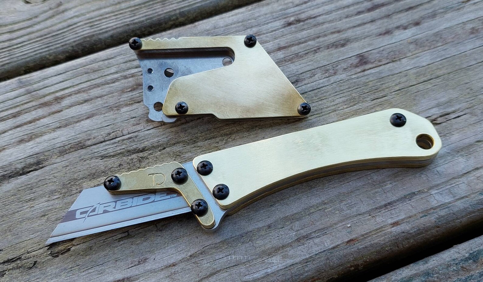 OG Curve Brass Utility Knife Brass Scales Fixed Blade Razor Etsy