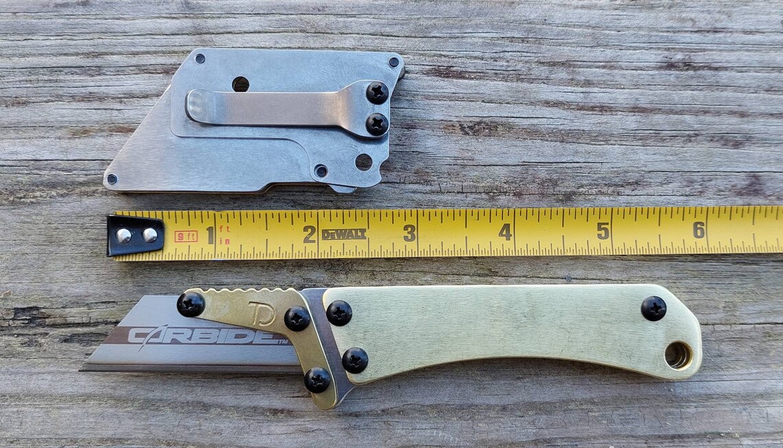 OG Curve Brass Utility Knife Brass Scales Fixed Blade Razor Etsy