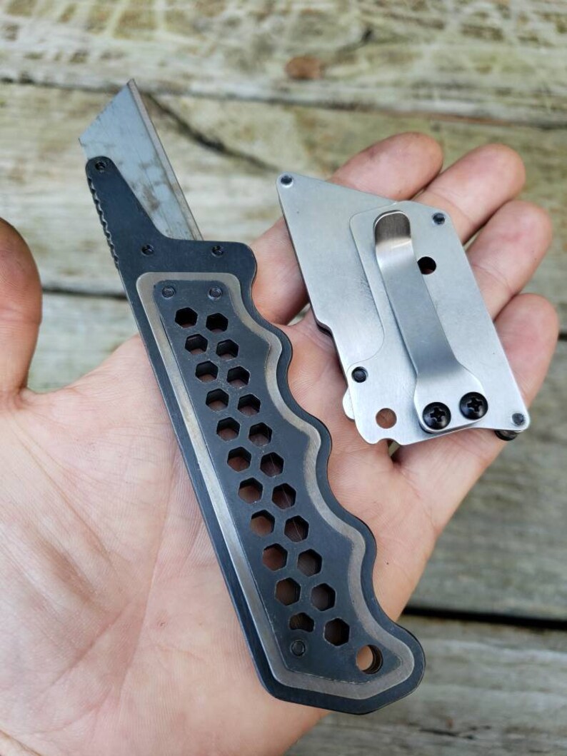 Utility Knife Fixed Blade Razor Unique Custom Black Oxide Etsy