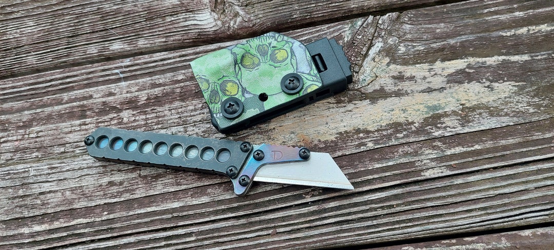 Utility Blade Razor Knife Kydex Sheath Flamed / BO /green Skull Utility  Knife Fixed Blade Razor EDC Every Day Carry 