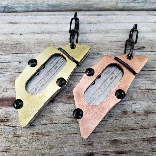 Utility Spare Razor Blade Holder Storage Pocket Keychain EDC - Copper and Brass Gift