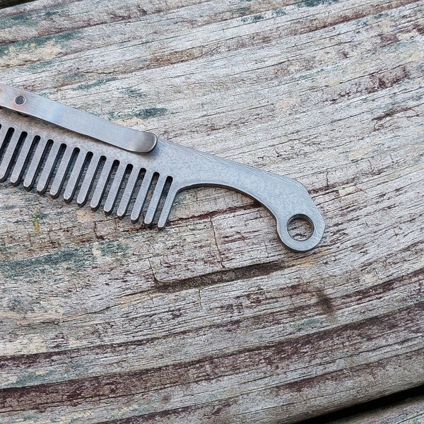 EDC Mini Titanium Beard Comb with Titanium clip Custom Made in USA Tool Gift