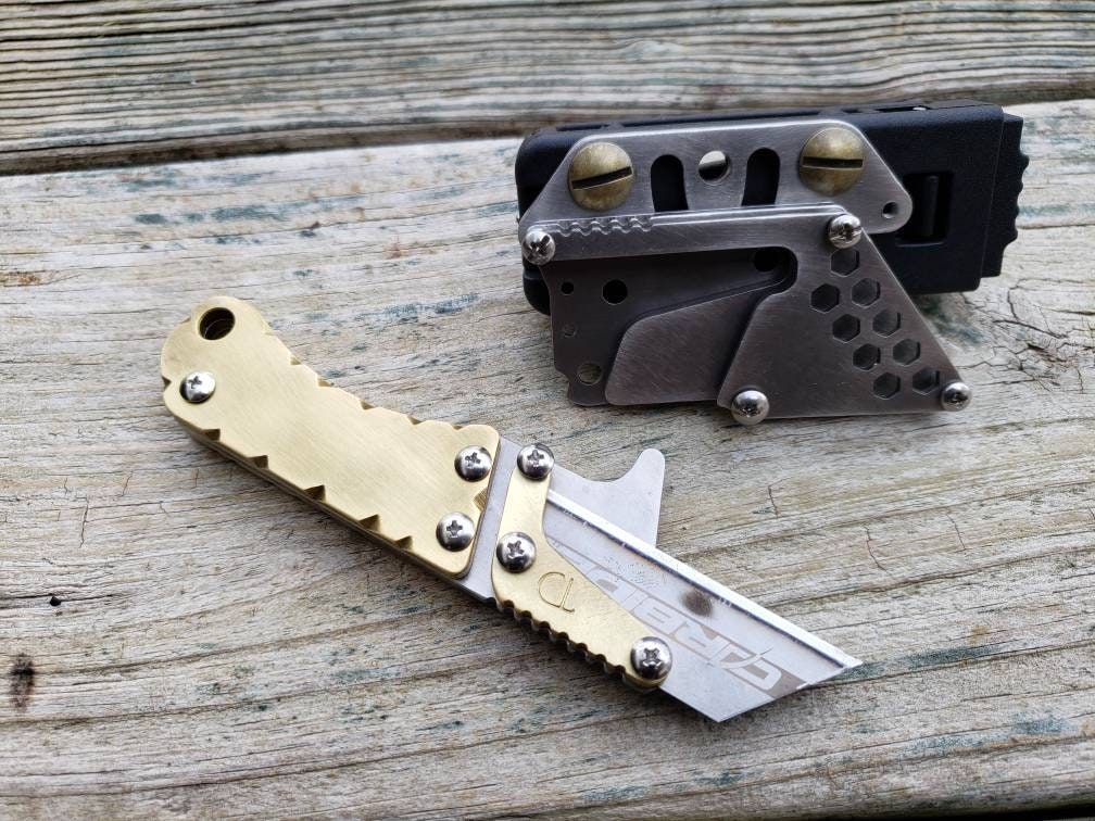 Brass Scales Utility Knife Fixed Blade Razor Unique Stainless Etsy