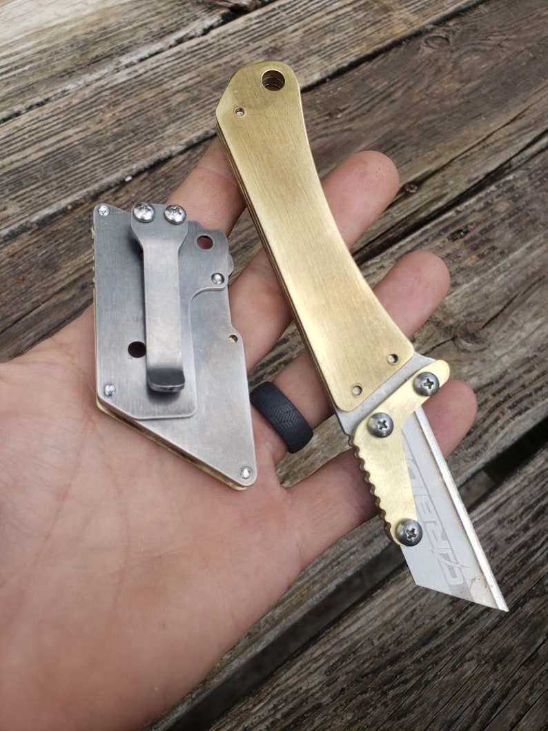 Utility Knife Brass Scales Fixed Blade Razor Unique Custom Etsy