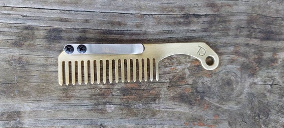 EDC Mini Brass Beard Comb With Clip Stainless Steel Custom Made in USA  Men's Tool Gift 
