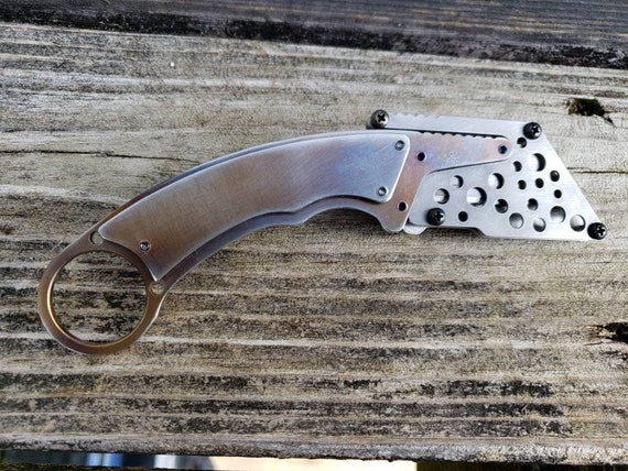 Custom Tarnished Brass EDC Fixed Utility Blade Knife Sheath Belt