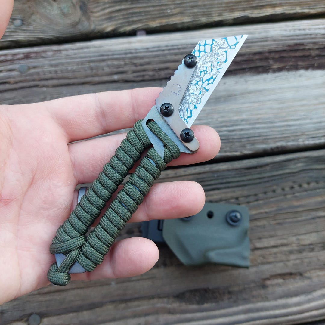Teale Designs Tools Mini Fixed Utility Knife - OD Green Flamed - Etsy