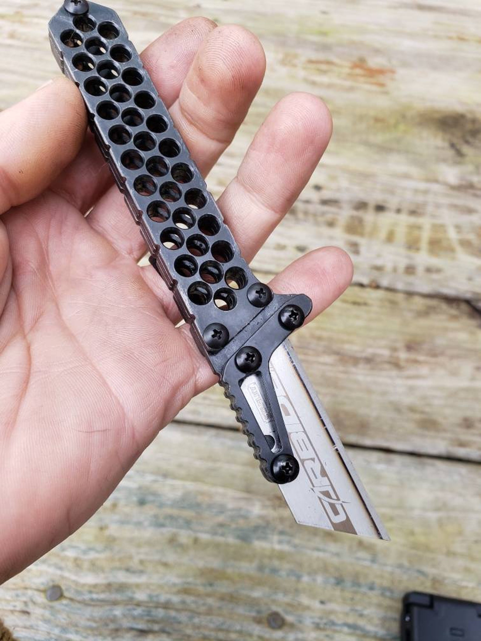 Utility Knife Fixed Blade Razor Unique Custom Black Oxide Etsy