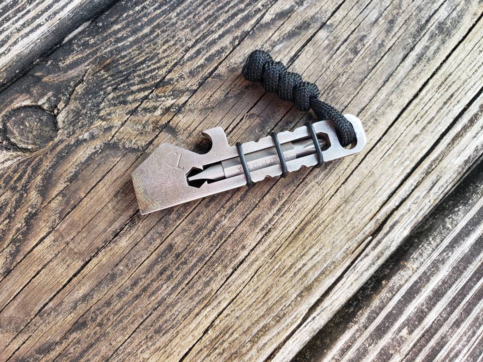 TIMULTI Titanium Mini Pry Bar Keychain - EDC Multi Tool With Bottle Opener & Ruler (Black)
