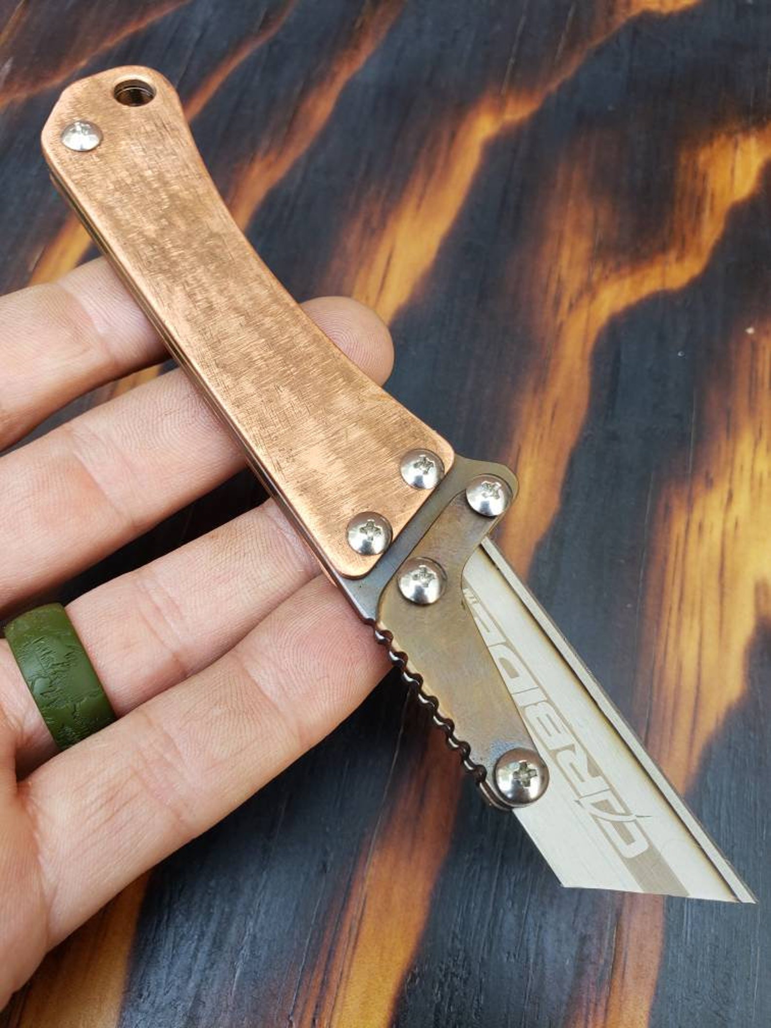 Copper Scales Utility Knife Fixed Blade Razor Unique Stainless Etsy