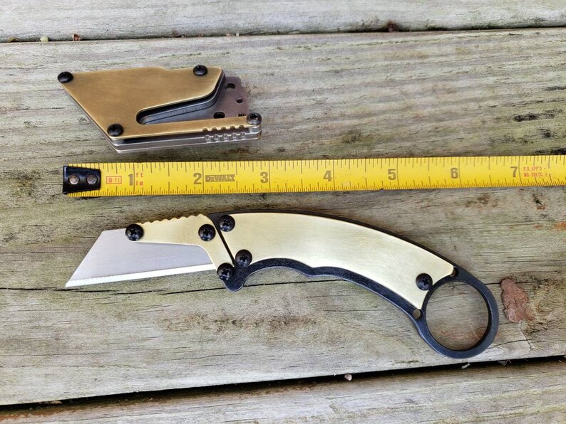 Brass Scales Black Oxide Utility Knife Fixed Blade Razor Etsy
