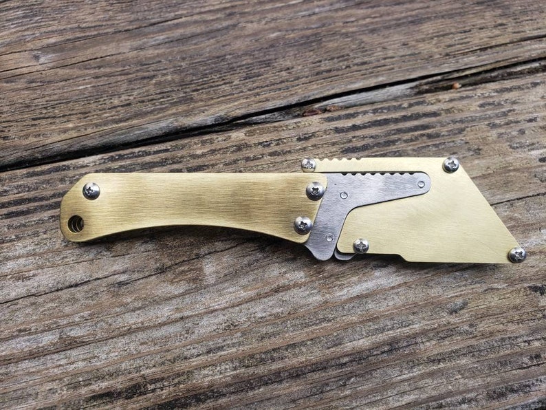 Utility Knife Brass Scales Fixed Blade Razor Unique Custom - Etsy