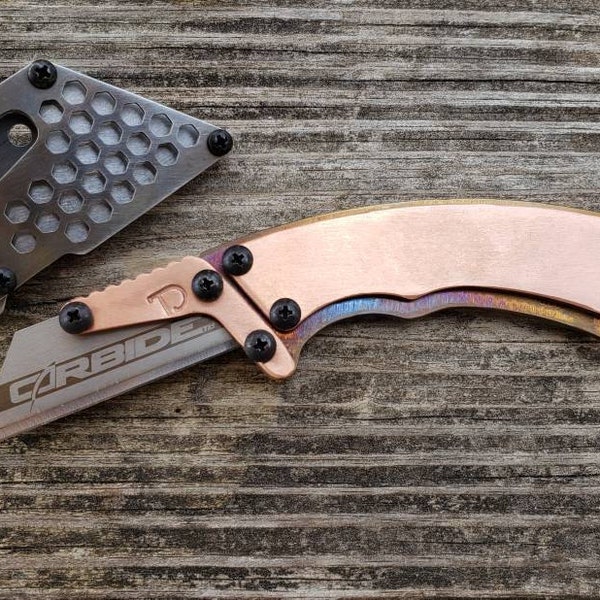 K.U.K. Copper - Karambit Utility Knife Fixed Blade Razor Unique Stainless Handle Belt Clip Sheath EDC Every Day Carry Gift