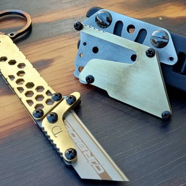 Hexed Karambit Brass Scales - Utility Knife Fixed Blade Razor Unique Stainless Handle with Included Tactical Belt Sheath EDC Every Day Carry