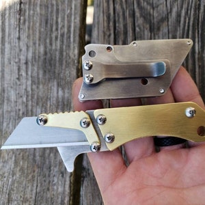 Utility Knife Brass Scales Fixed Blade Razor Unique Custom Stainless ...