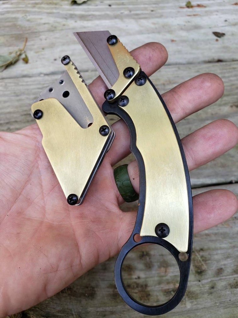 Brass Scales Black Oxide Utility Knife Fixed Blade Razor Etsy