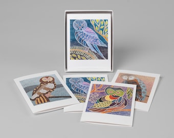 Owl Greeting Cards, Box of 8 (four designs)