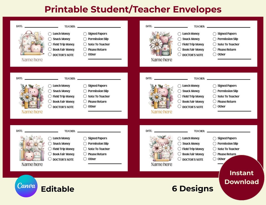 Printable Teacher-student Envelopes: Editable Classroom Communication ...
