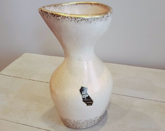 California Pottery Atomic Vase Cal-Style Pale Pink and Gold Speckled Ceramic Juice Mid-Century Carafe Pitcher 1950s 1960s Made in Torrance