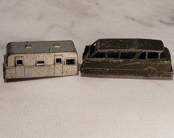 1950s Midgetoy Van & Bus, Airstream Camper, 1950s Toy Car, Military Truck, Silver Bullet, Vintage Die Cast Car, Midge Truck