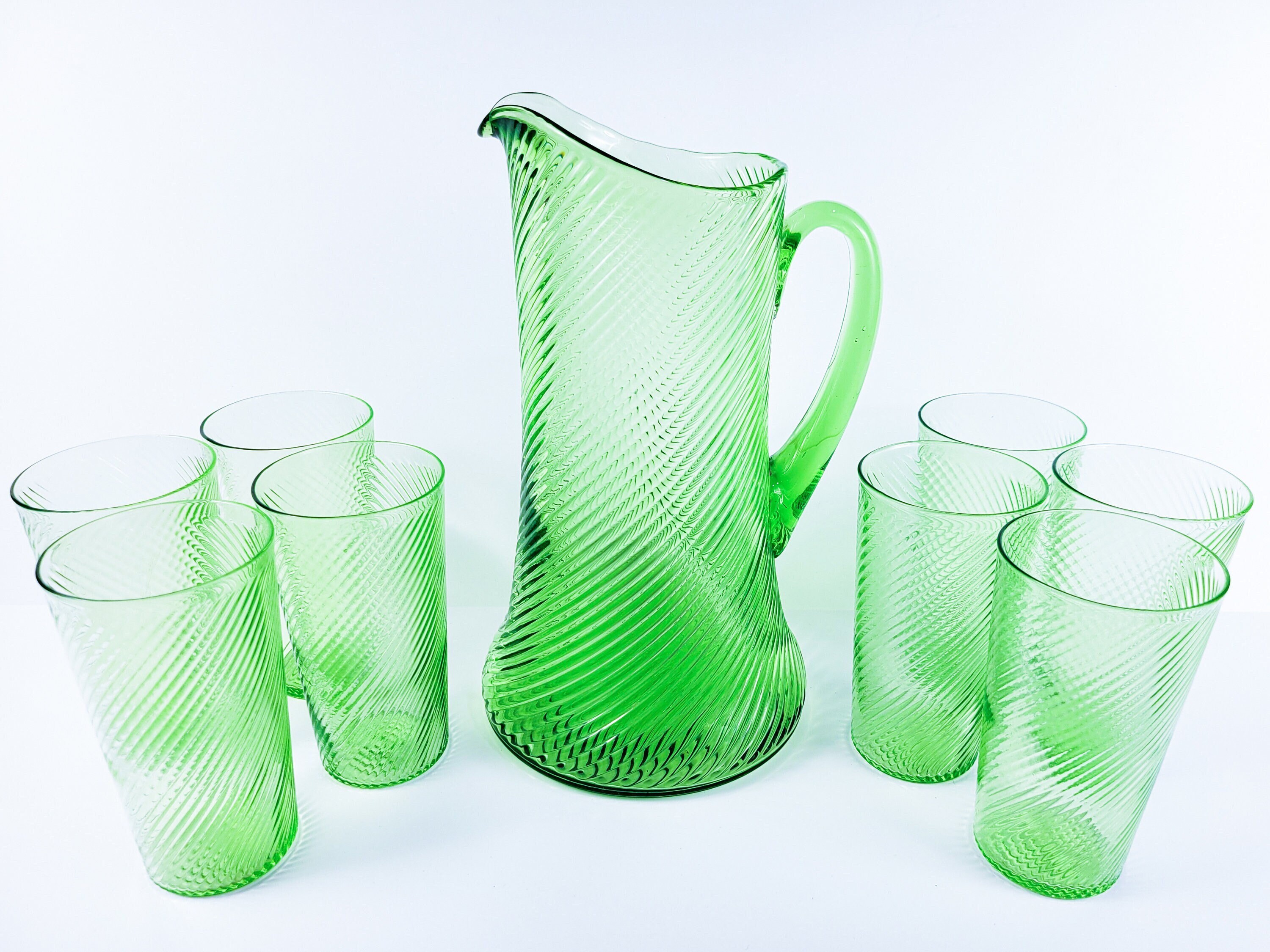 Glass Pitcher Carafe 1970s Peach Green White Bands Juice Carafe Drinks –  Antiques And Teacups
