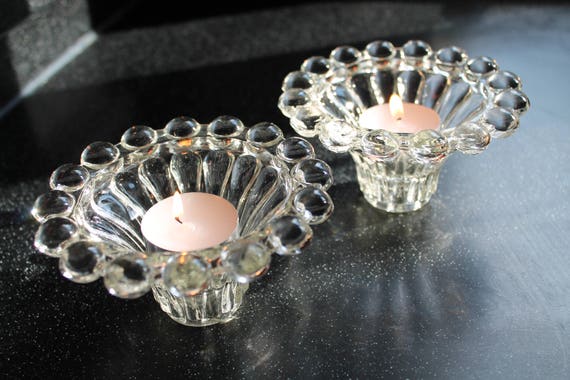 Pair of Vintage Mid Century Double Boopie Bubble Glass Taper Candle Holders Pair of Vintage Mid Century Double Boopie Bubble Glass Taper Candle Holders