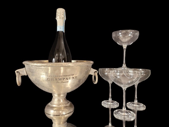 Luxe Champagne Party Set, Cuvee de Prestige Chiller with 4 Schott Zwiesel Coupes, French Brasserie, Bar Decor, Art Deco Style
