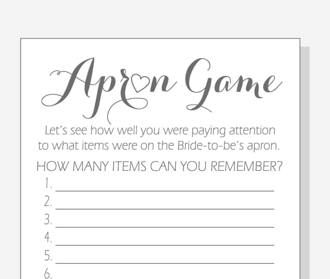 DIY Bridal Shower the Apron Game Printable Cards Calligraphy Design ...